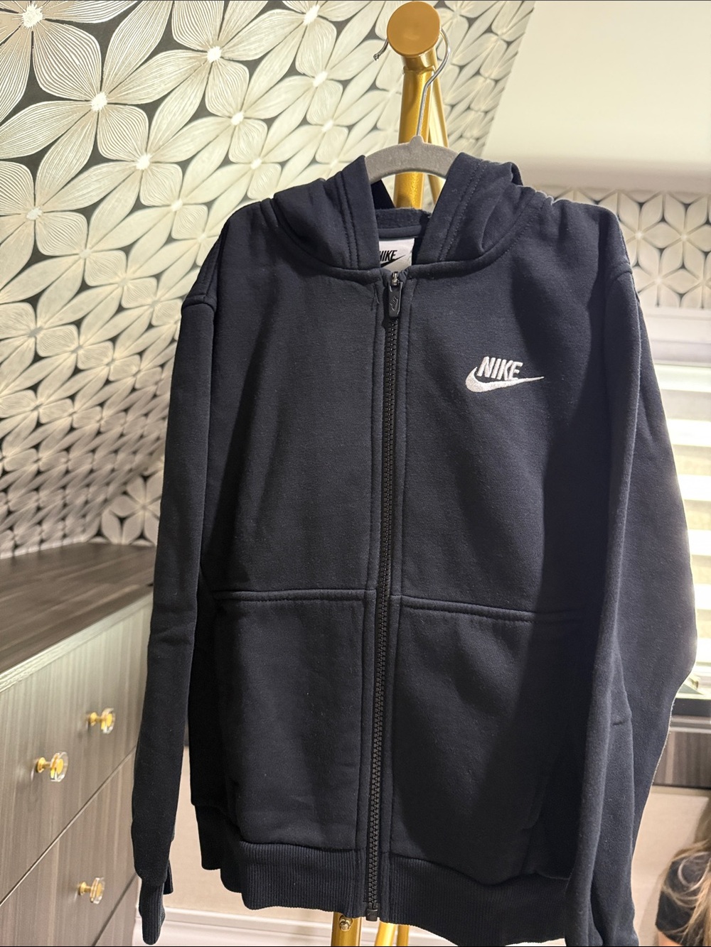 Nike Kids Black Full-Zip Hooded Jacket with White Logo